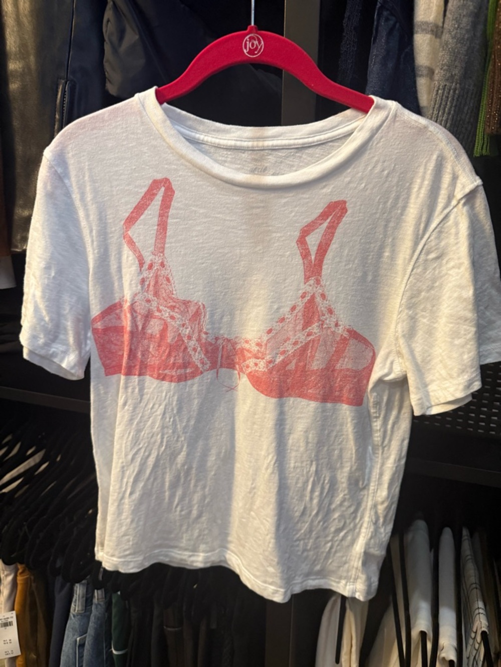 aerie White Short Sleeve Tee with Pink Graphic Bra Print